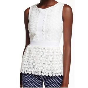 DVF DIANE VON FURSTENBERG Tavita Lace Peplum Top Blouse Solid White Size 4